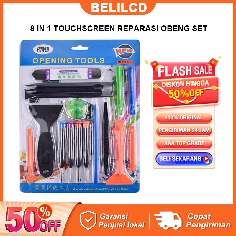 BELILCD Obeng set 8 in 1 dengan lem lcd reparasi alat bongkar pasang Andorid dan Iphone Repair Screwdriver Set Prying Tool Screwdriver