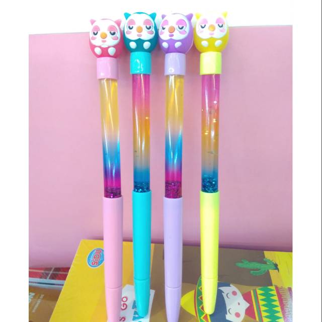 

Pulpen gel gliter air karakter owl menggemaskan isi 12 pcs