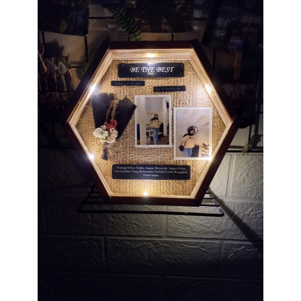 FRAME PAKAI LAMPU | FRAME 3D STIK ES KRIM BG GONI | FRAME HEXAGONAL | GIFTBOX