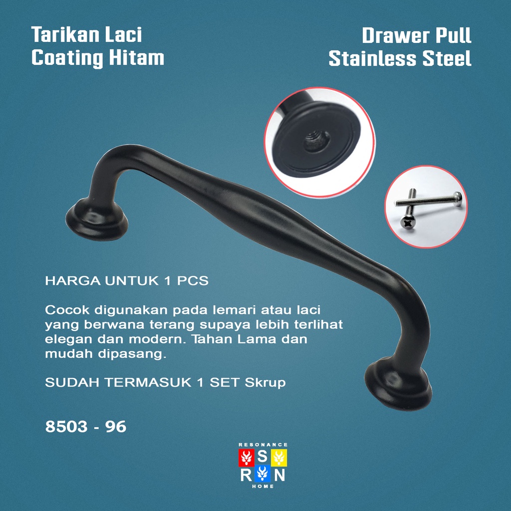 Tarikan Laci Coating Hitam 8503 / Handle Gagang Pintu Laci Lemari Resonance Home