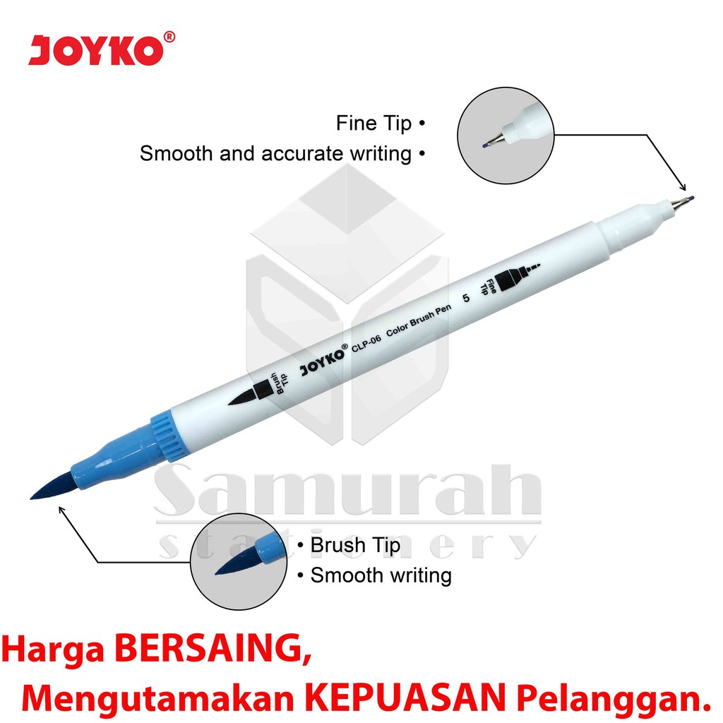 Spidol Set Joyko 12 Warna CLP-06 / Color Brush Pen 12 Colours CLP 06 - 2 mata pena halus dan kuas