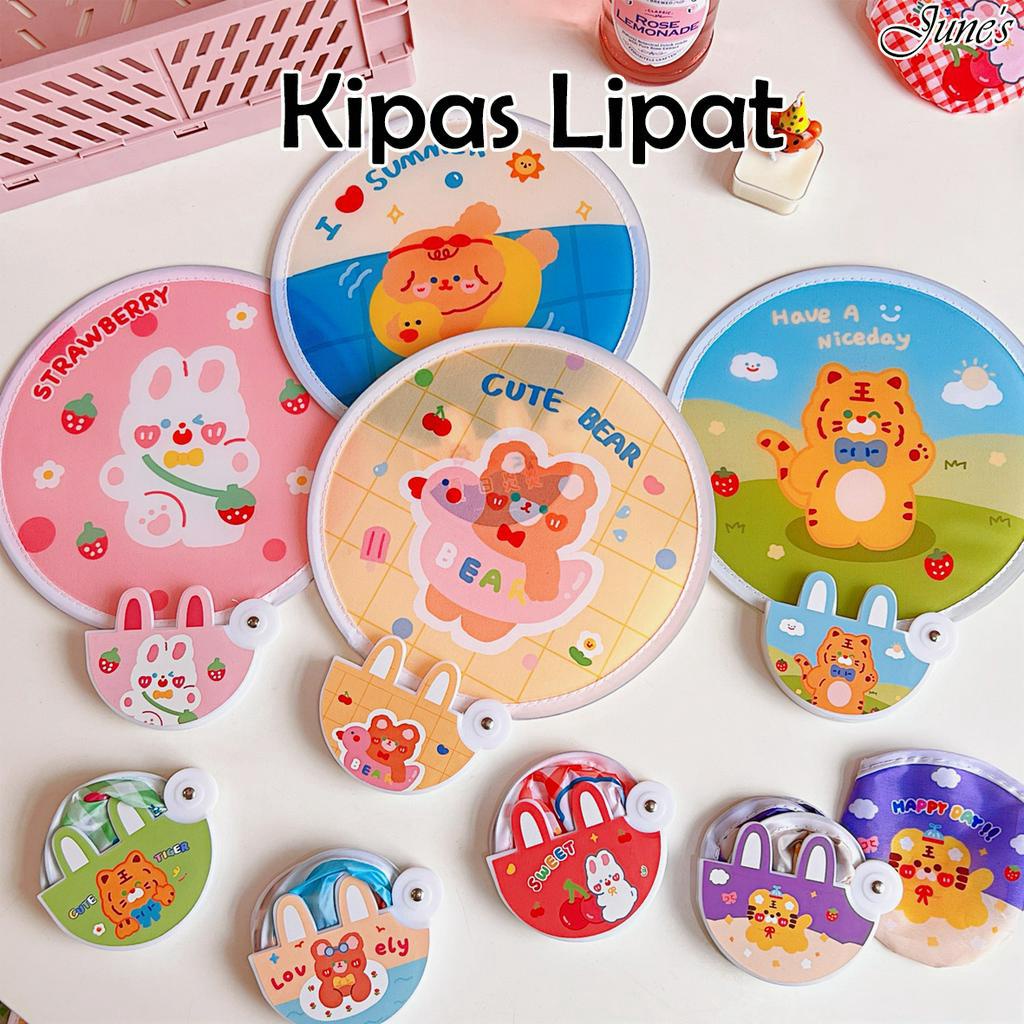 Kipas Tangan Lipat Portable Hand Fan Plastic Cartoon Cute Kids Praktis Simple