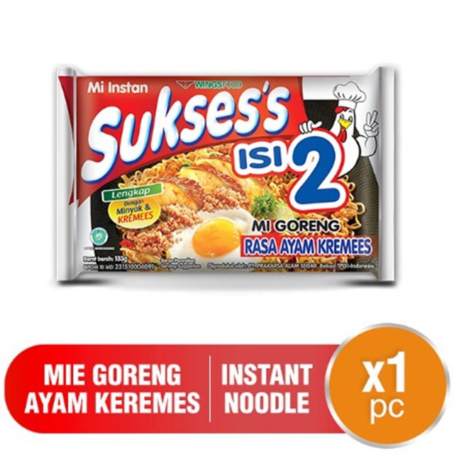 

Mie Suksess isi 2 Mi Goreng Ayam Kremes 133 gr - Mi Sukses #MDR