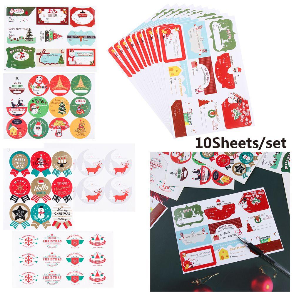 Populer 10lembar Kertas Hadiah Stiker DIY Sealing Biskuit Paket Self Adhesive Xmas Ornament