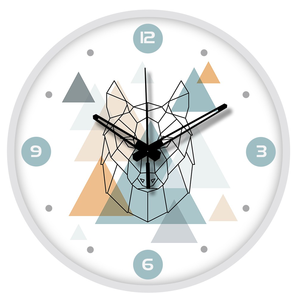 Jam dinding scandinavian geometry rusa serigala gunung triangle mesin sweep movement