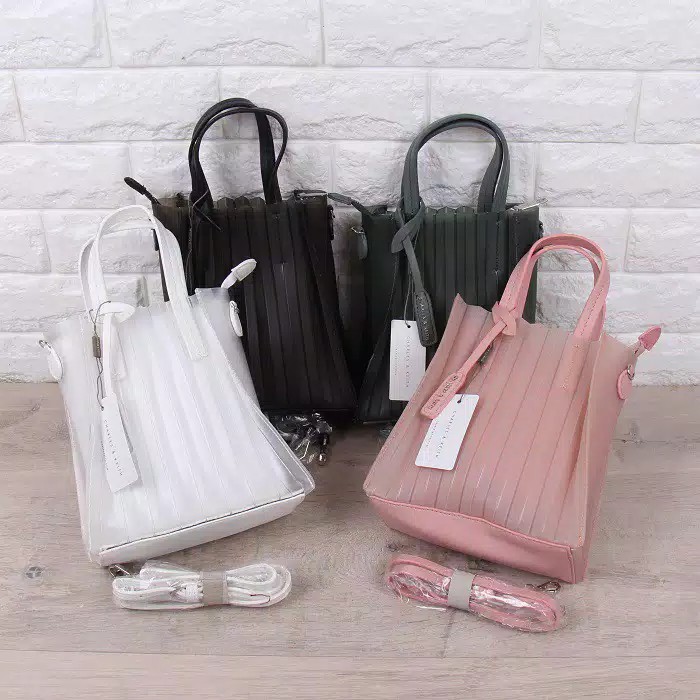 CK  BAG GUESS  TAS WANITA TRANSLUCENT TOTE STRIPE MINI WIEGE - BACA DESKRIPSI PRODUK #71852
