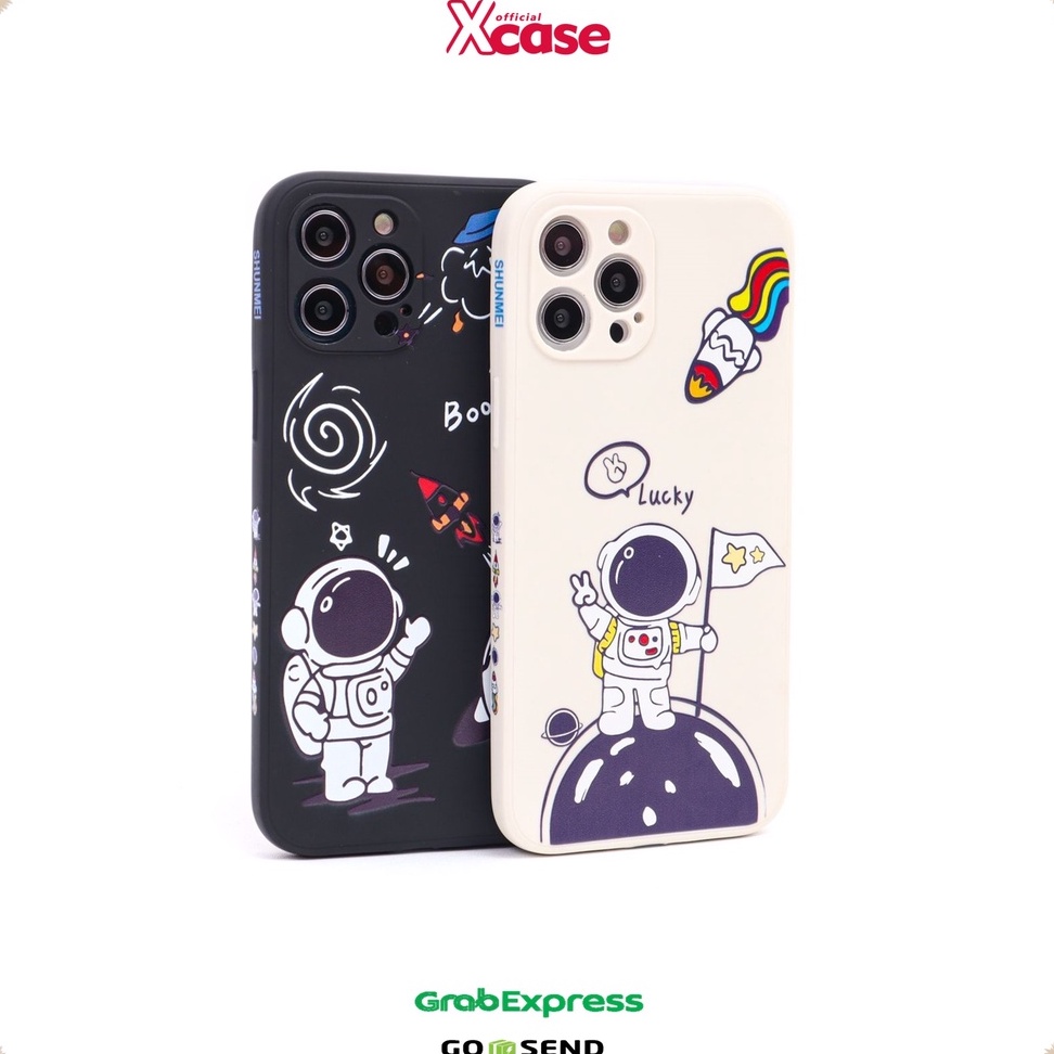 Soft Case iPhone Astronot Lucky &amp; Boow Full Lens Cover Square Edge 6 7 8 SE 6+ 7+ 8+ X XR XS 11 12 Pro Max