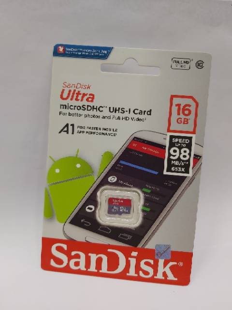 Memory Micro SD Sandisk Ultra 16gb Class 10 Speed 98 MB/S**