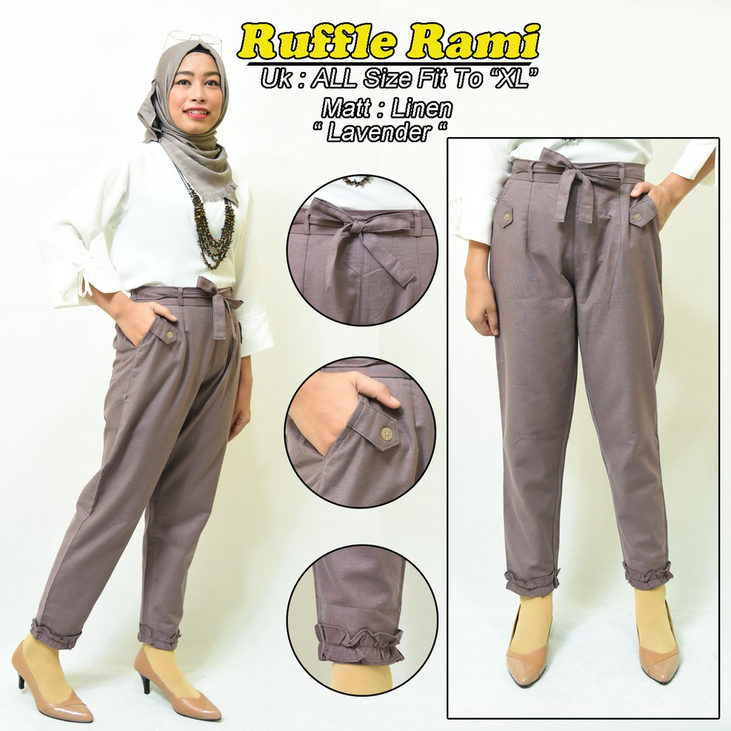 BASIC PANTS RUFFLE RAMI LINEN Celana  panjang  wanita 