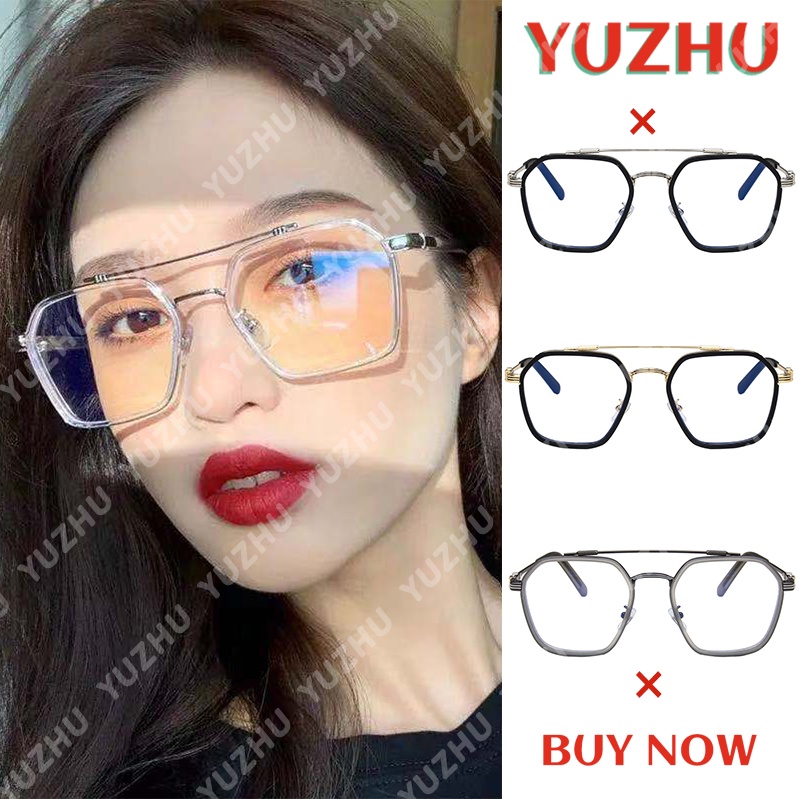 (YUZHU) COD Baru Fashion Retro Kepribadian Double Beam Anti Blue Light Miopia Kacamata