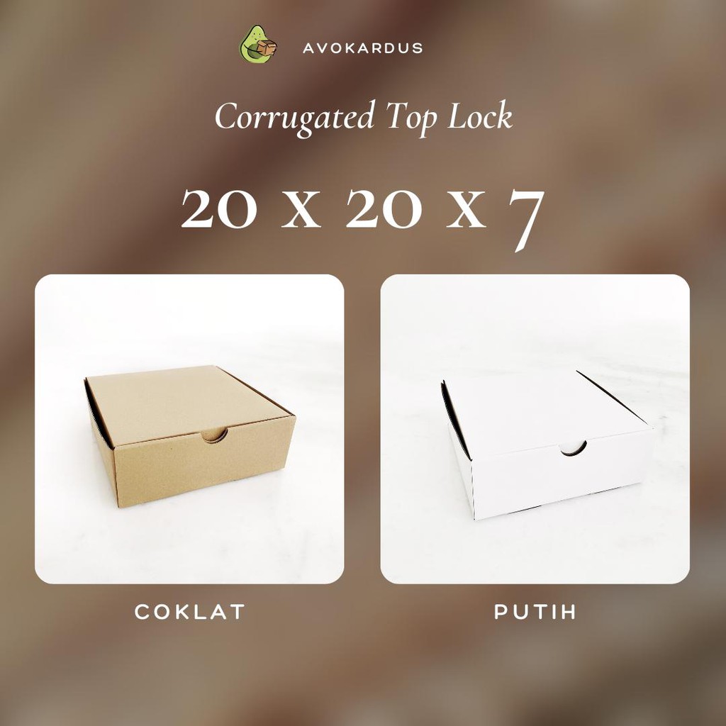 

Kardus Corrugated Die Cut 20x20x7 Top Lock Kotak Dus Pizza Coklat Putih Kraft