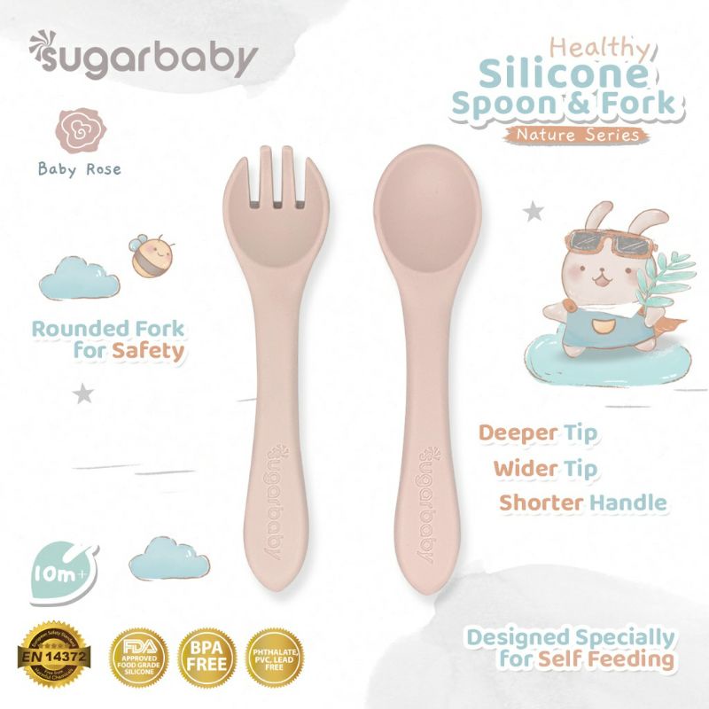 Sugarbaby Silicone Spoon&amp;Fork/Sendok Makan bayi