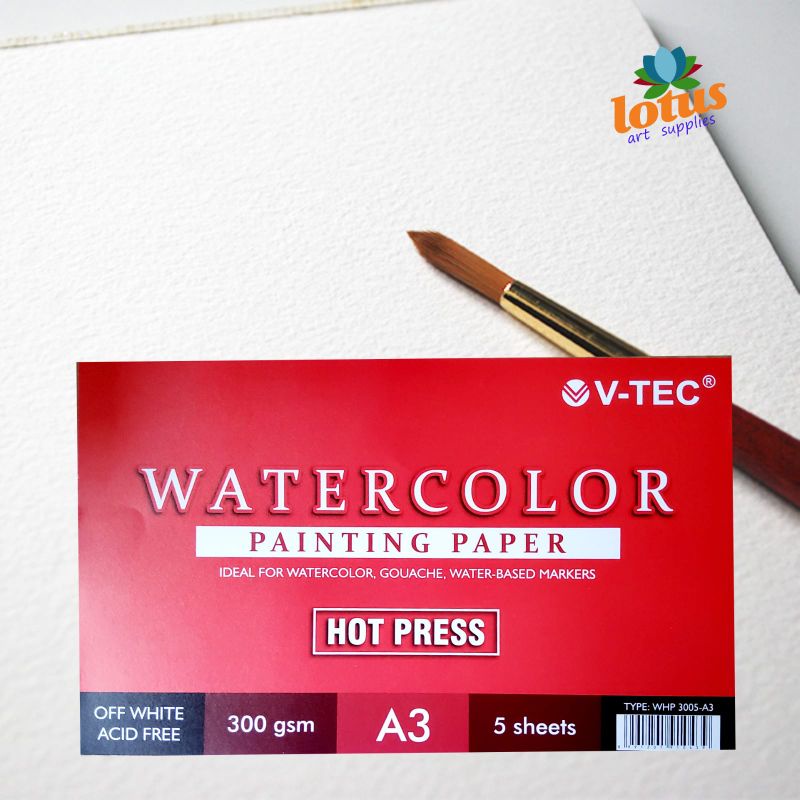 

V-TEC Watercolor Paper A3 300gsm HOT PRESS 5 Sheets Painting Paper