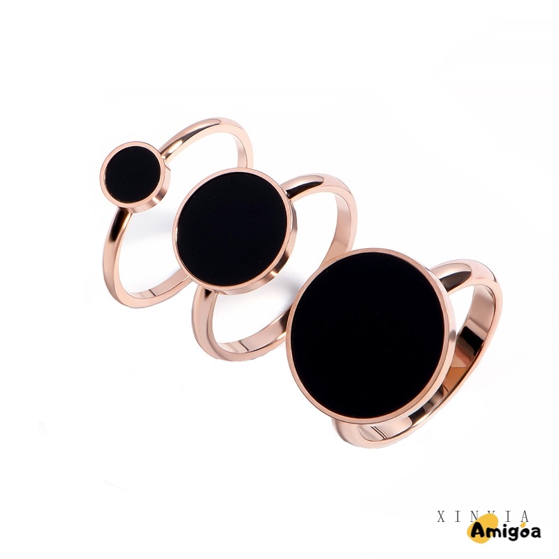 Cincin Titanium Premium Lapis Emas 18K Bentuk Bulat Bahan Warna Hitam Aksesoris Wanita