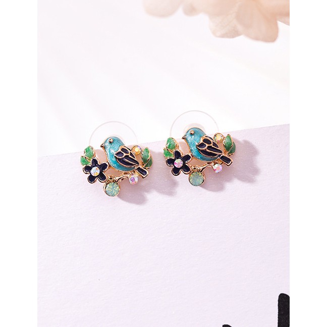 LRC Anting Tusuk Fashion Bird&amp;flower Shape Decorated Earrings