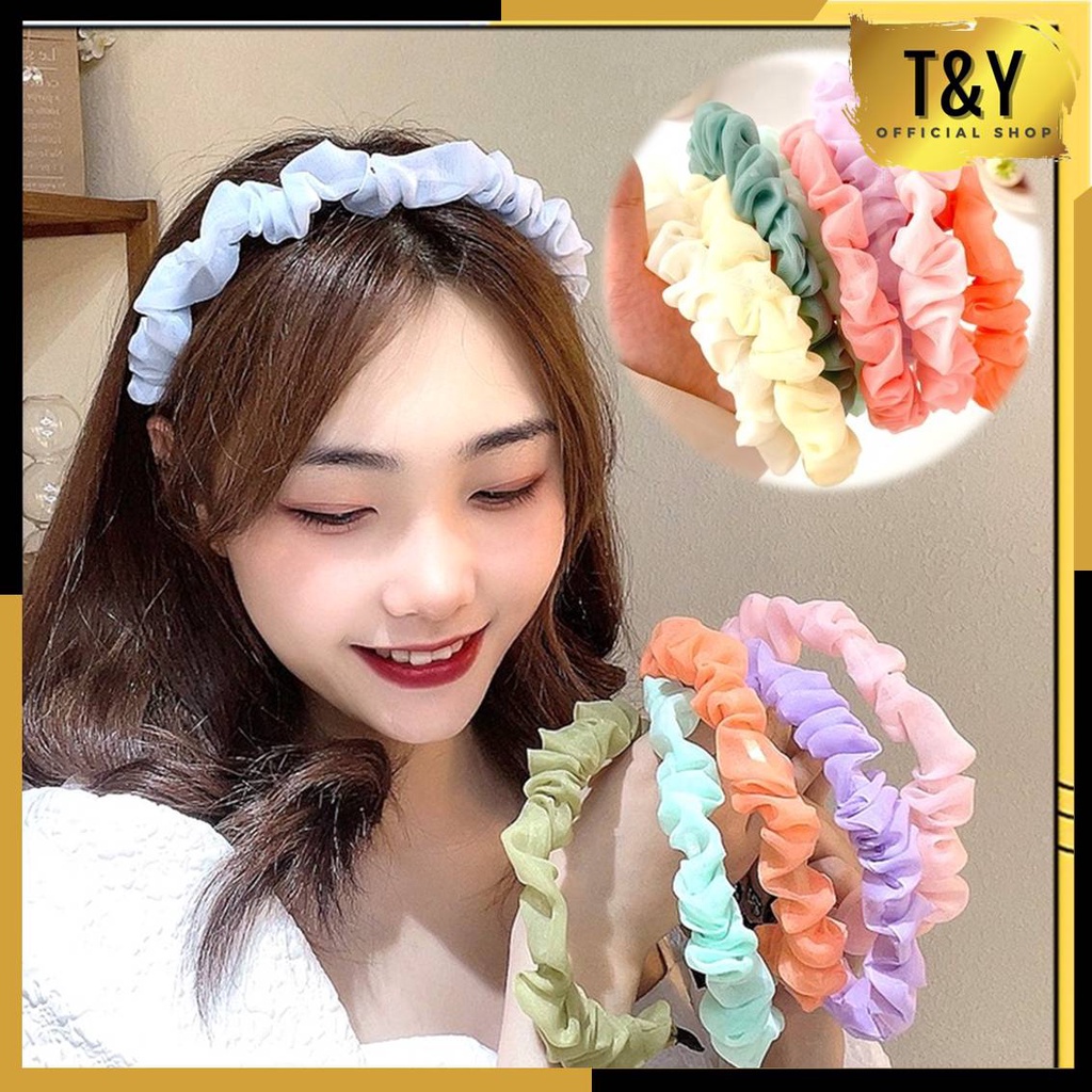 T&amp;Y Bando Scrunchie Transparant Korea Serut Headband Bandana Polos Wanita Bando Kain Scrunchie Bahan Sifon Fashion Murah Import