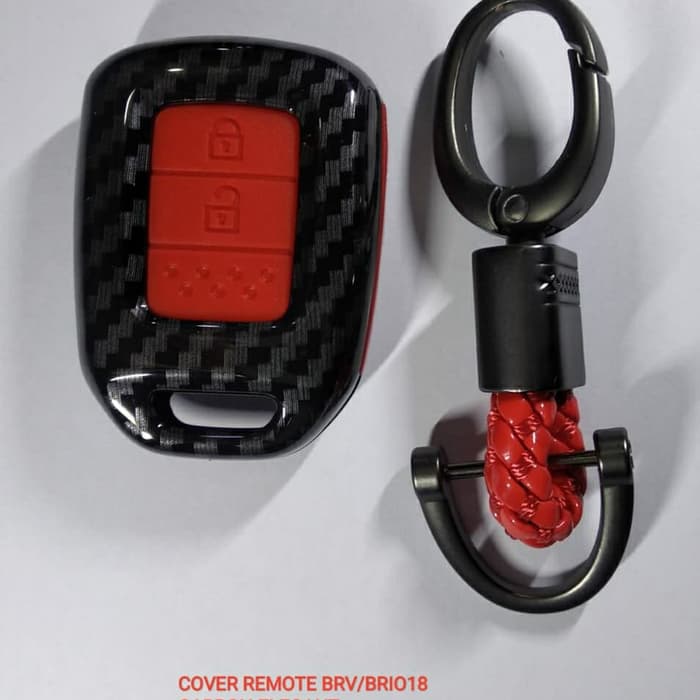 cover casing kasing kunci remote mobil honda brv / brio 2019 carbon silikon merah