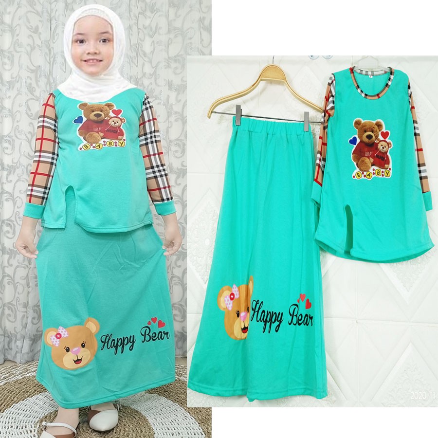 SET BAJU DAN ROK HAPPY BEAR ANAK SETELAN 4-12tahun CARLINA