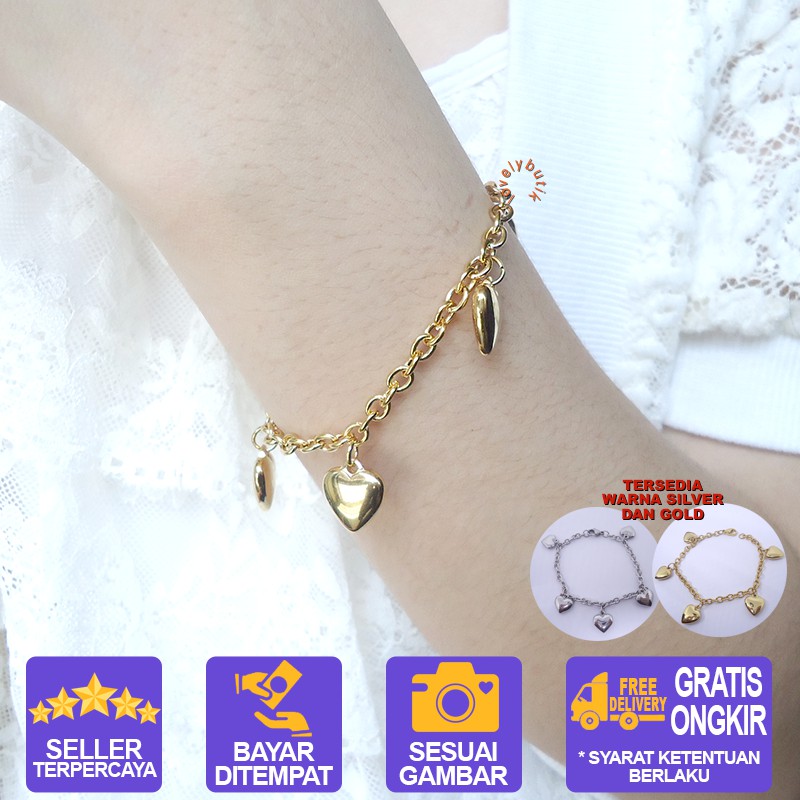 Lovelybutik Gelang Tangan Wanita Titanium Amira Gelang Titanium Model Love Bonus Kotak Perhiasan