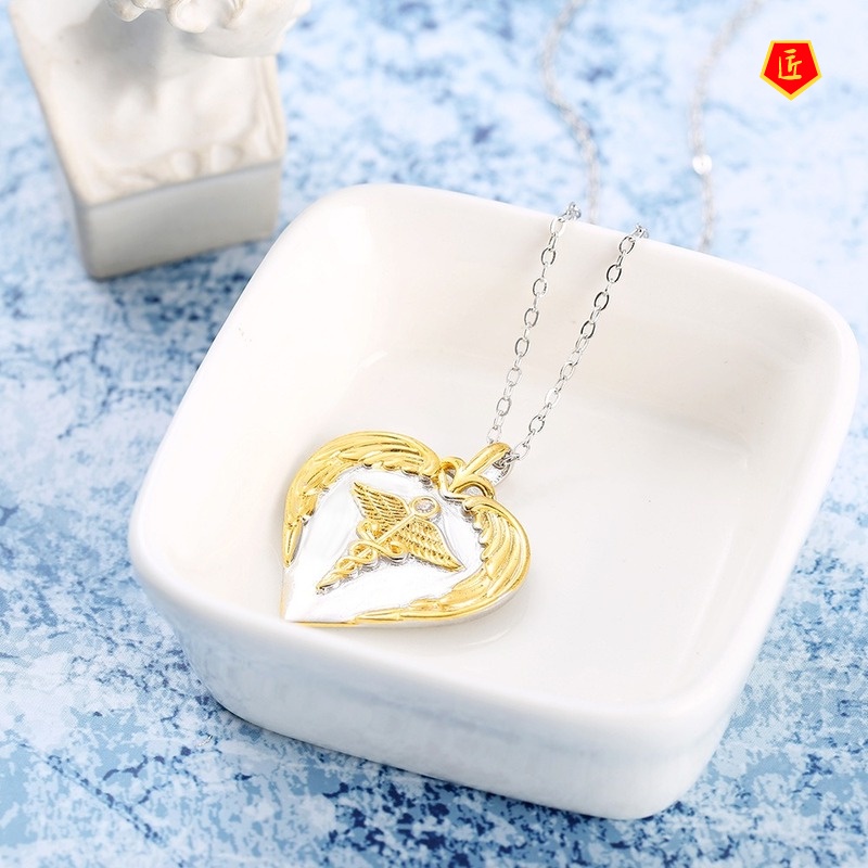 [Ready Stock]European and American Cross Angel Wings Necklace Two-Tone Pendant