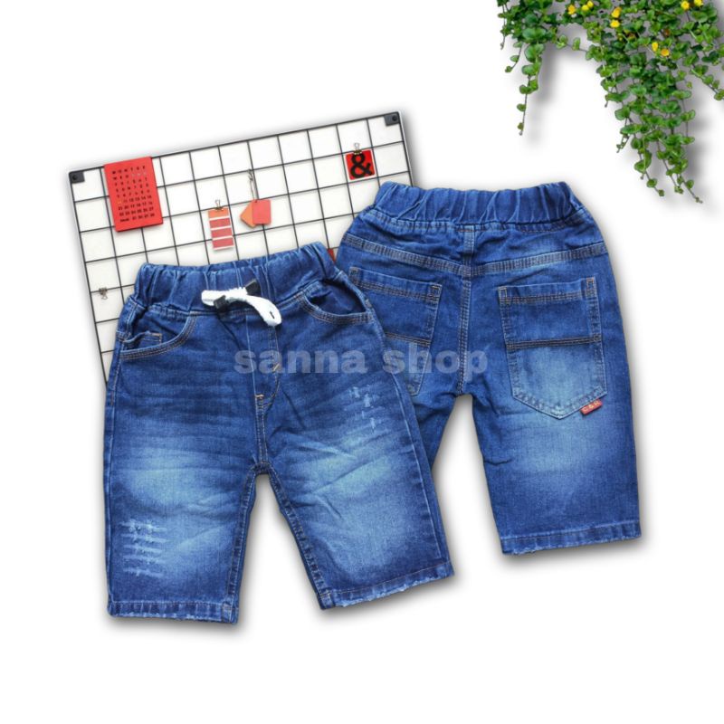 Jeans pendek anak laki-laki umur 6 7 8 tahun, Celana denim pendek motif whisker gaul terbaru anak