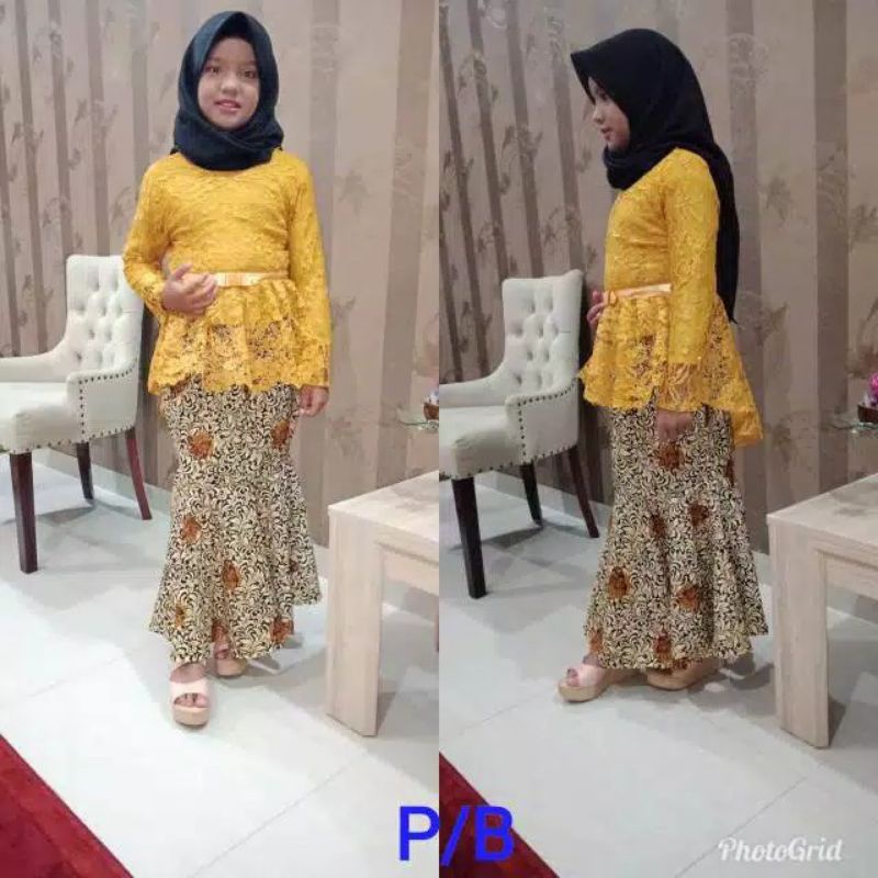 Setelan Kebaya Brukat Aurora Anak Plus Rok Duyung Batik Anak / Baju Kebaya Anak Wanita Muslimah Mode