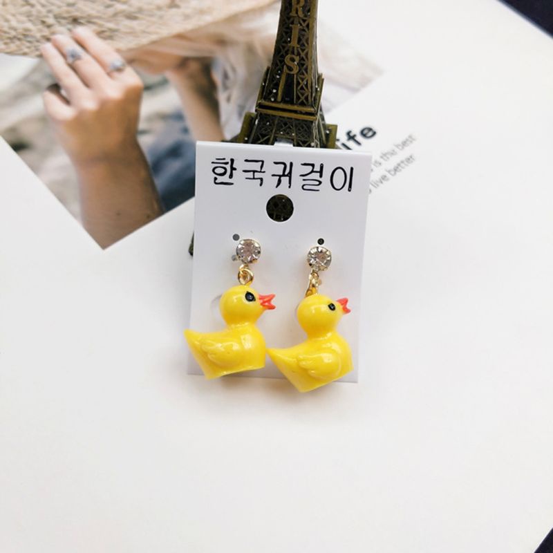 Siy Anting Tusuk Gantung Desain Bebek Kuning Mini Tanpa Tindik Untuk Anak Perempuan