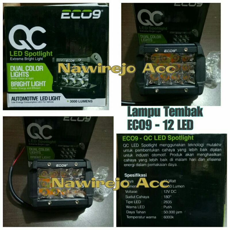 Lampu Tembak Sorot 12 Volt ECO9 12 Titik Putih Kuning