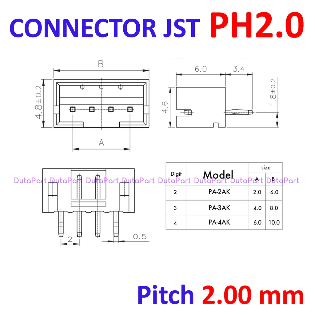 100 SET Connector JST PH2.0 - 2P - Male Female Pin Kaki Lurus 2.0mm