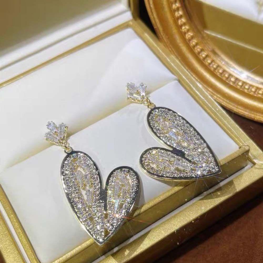 Mxbeauty Berlian Imitasi Anting French Hadiah Logam Fashion Perhiasan Berlian Berlian Imitasi Peach Hati Gaya Korea Kristal Wanita Ear Studs