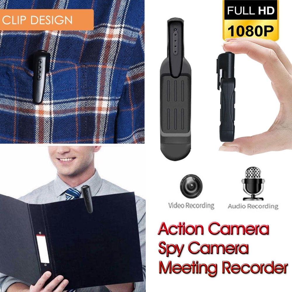 Spy Camera Action Kamera Meeting Rapat Recorder Mini DV Cam Recorder Kecil Small Portable Full HD 1080P Ringan Tersembunyi Kamera saku Klip Pulpen Pena Wartawan Blogger Influencer Arsmundi Kamera Pengintai Spy Camera Bentuk Pulpen Clip 1080P  T189