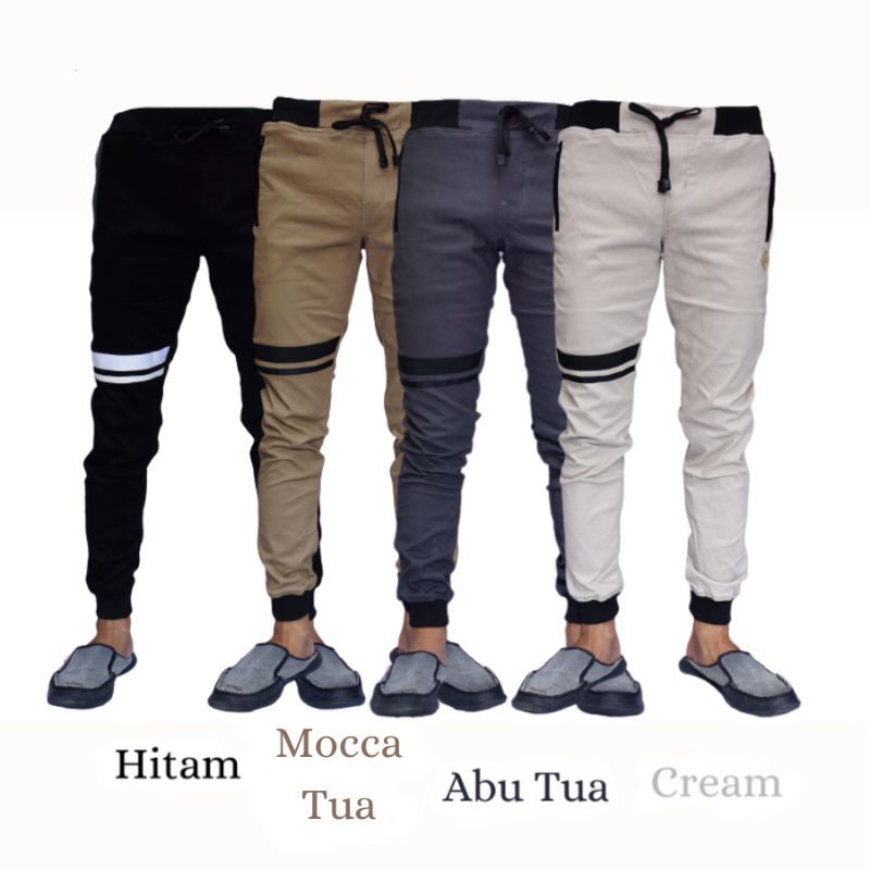 CELANA JOGGER PANJANG KERJA HARIAN Santai Casual Formal Hitam Abu Cream Mocca 27-34