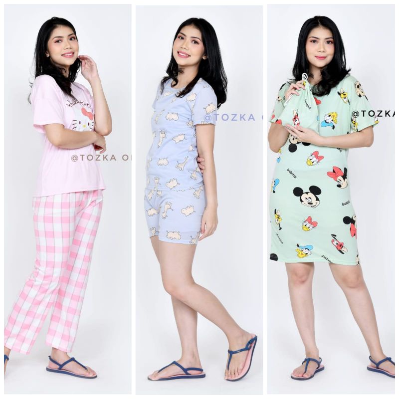 Baju tidur remaja dewasa set I Baju tidur kaos tangan pendek set I Daster