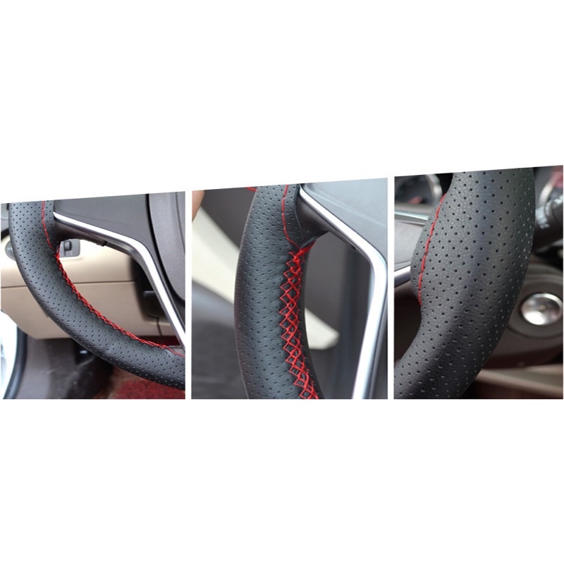 Cover Setir Mobil Kulit DIY Dengan Alat Jahit Hand Stitched Steering Wheel Cover - RZLX501 - Black