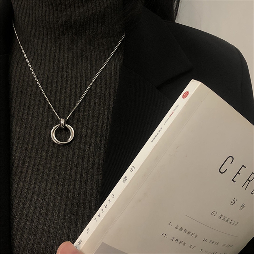 【COD Tangding】Double Ring Couple Necklace Simple Chain Fashion Accessories Jewelry for Men Women