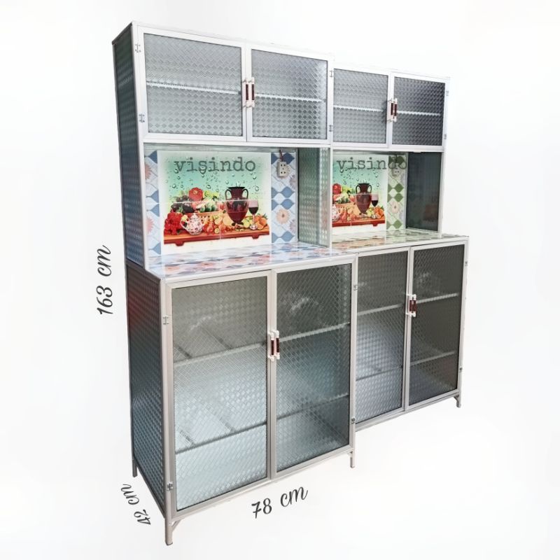 RAK PRING LEMARI DAPUR ALUMUNIUM KACA KERAMIK 2 PINTU RATA