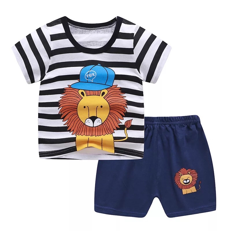 Setelan Anak Cowo Bahan Katun Impor Baju Anak gambar Lion Pakaian Anak Premium Set Bahan Katun impor