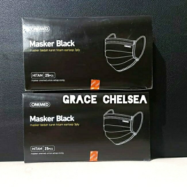 Masker Onemed Black Hitam Bedah Karet isi 25pcs