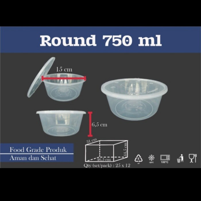 HSW THINWALL BOWL 750 ml 750ml CUP + TUTUP MANGKOK PLASTIK BULAT 25 PC