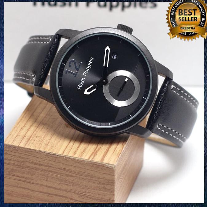 JAM TANGAN HUSH PUPPIES 2348 CHRONO DATE BODY FULL BLACK LEATHER JA3534 PREM