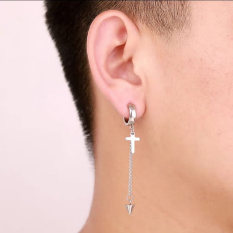 [BEST SELLER] ANTING JEPIT GANTUNG FASHION PRIA KOREA / ANTING JEPIT TITANIUM / FAKE PIERCING