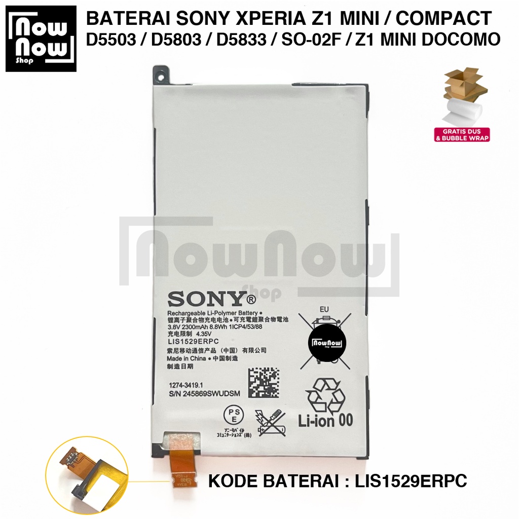 Baterai Sony Xperia Z1 MINI / COMPACT / D5503 / D5803 / D5833 / SO-02F / Z1 MINI DOCOMO LIS1529ERPC 1ICP4/53/88 Batre Batrai Battery HP