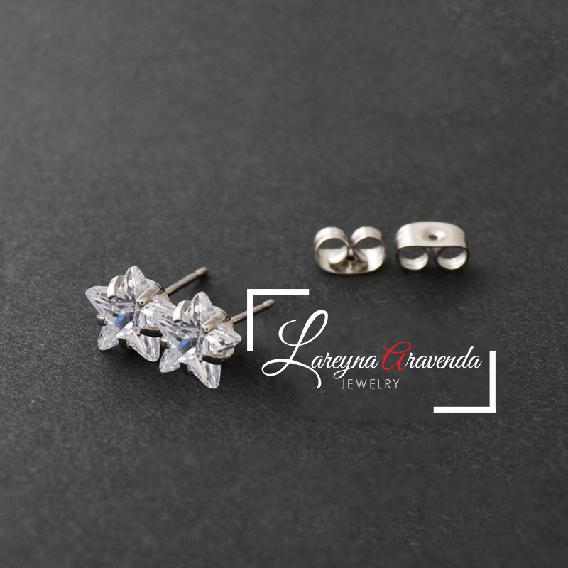 Anting Wanita Titanium Asli Bintang Crystal Kristal Zircon AAA ET006