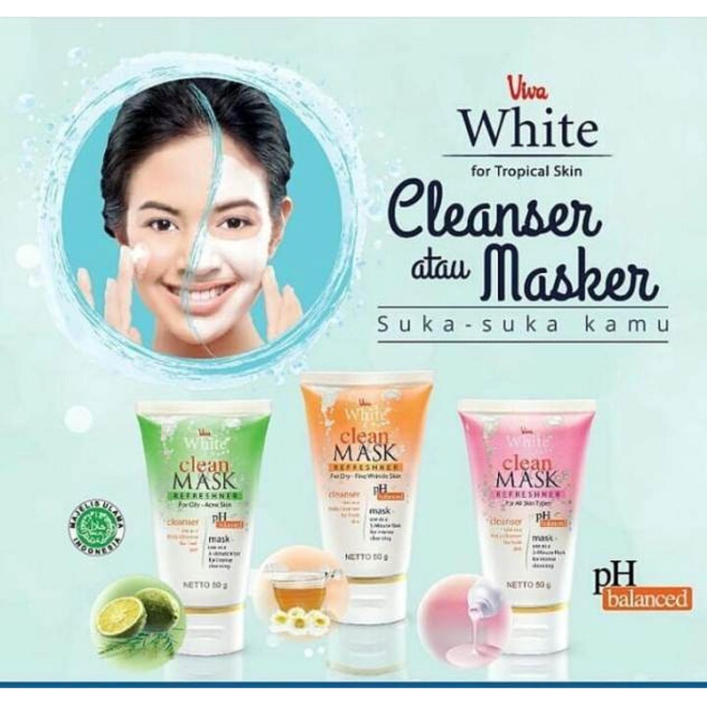 Viva White Clean Mask Refreshner Face Cleanser / Masker 50g (GROSIR)