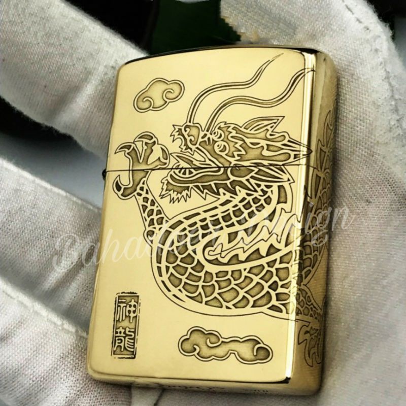 ZIPPO GOLD CUSTOM ETCHING DRAGON EMBOSS DESIGN RARE ITEM COLLECTOR PREMIUM QUALITY