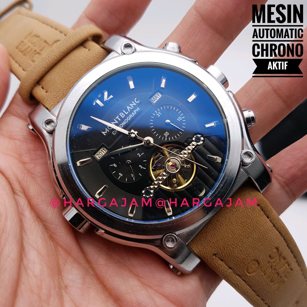 Jam Tangan Pria Automatic Montblanc Dial Hitam M2232 Leather Soft Brown jam matic