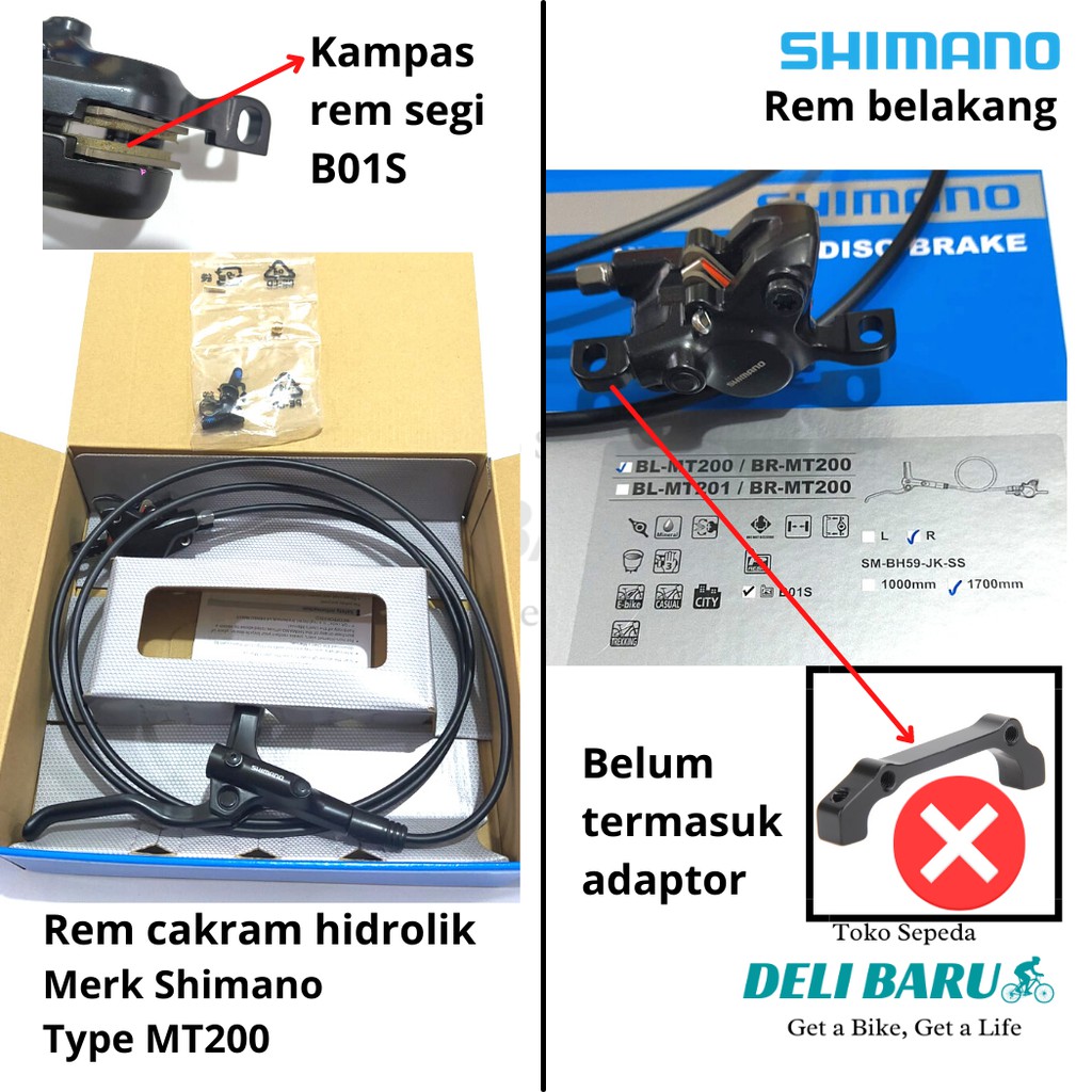 Shimano MT200 Rem cakram set hidrolik hydraulic disc brake sepeda MTB lipat