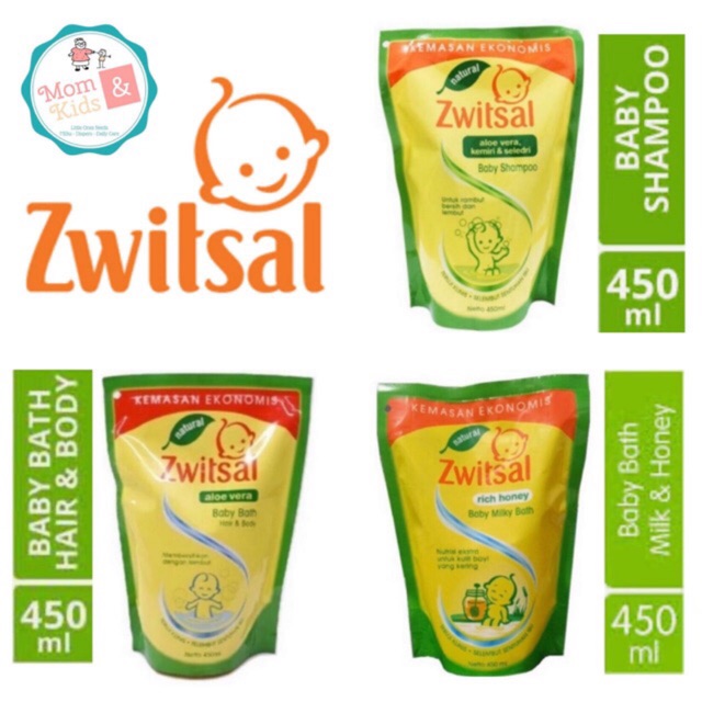 Zwitsal Natural Baby Bath 2 in 1 / Shampo Aloe Vera / Rich Honey Baby Milk 450 ml