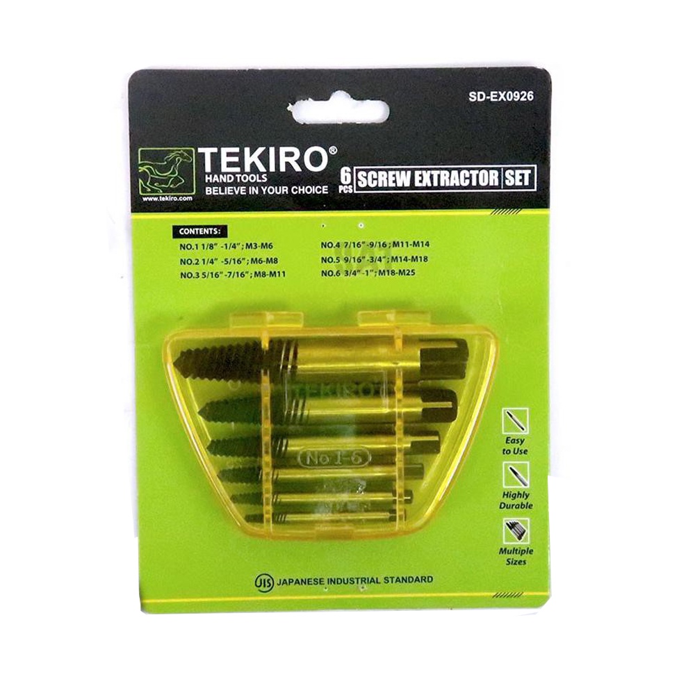 TEKIRO Screw Extractor 6 Pcs Pembuka Baut Set Tap Balik