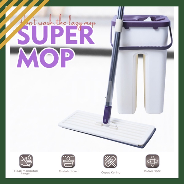 ❤ IJN ❤ Alat pel lantai praktis ultra mop Dry&amp;Wash 2 sekat Bucket + kain pel